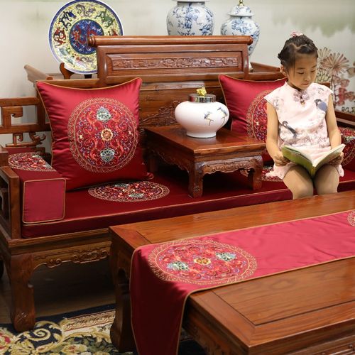 中式坐垫椅垫红木沙发垫靠垫套罗汉床垫子五件套实木家具坐垫定做