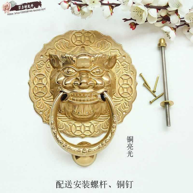 仿古门环F87T89T6装饰老狮式门家用大子头大门拉手古拉把对开门铜