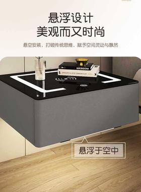 悬浮床头智能充柜电带灯悬空卧室岩板轻柜F876TTJM奢床头边储物子
