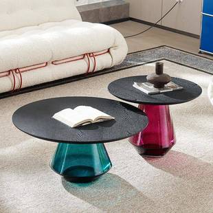 轻奢创意圆形无品牌 茶几组合哑光黑HDF木玻面茶几设计师户璃型小