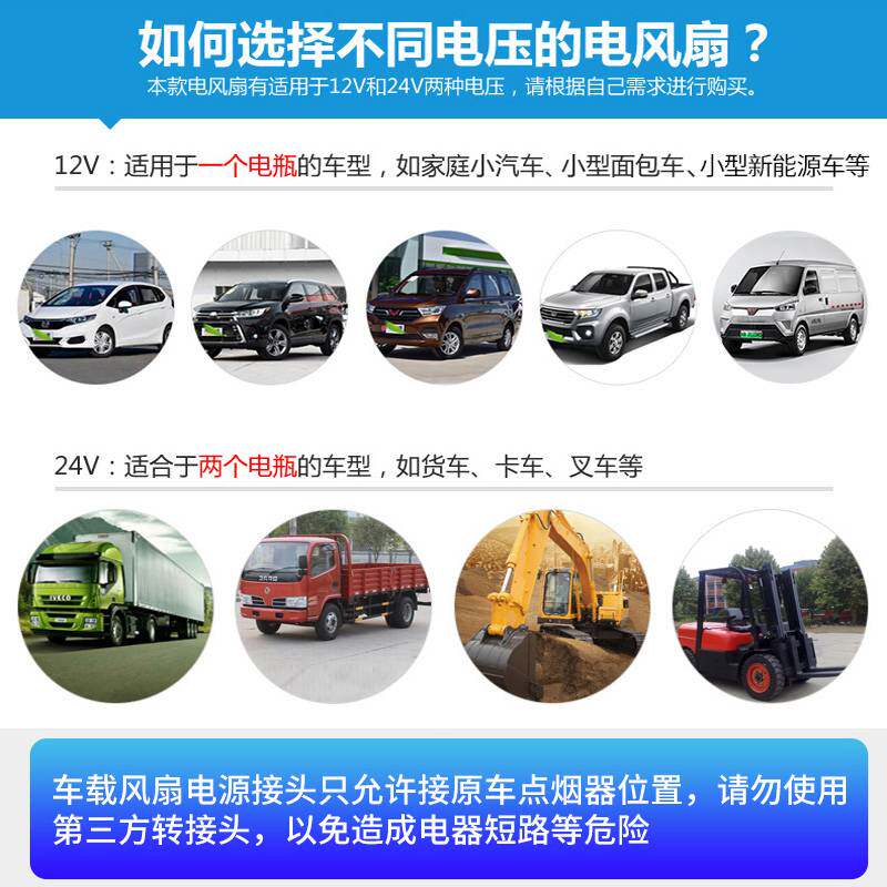 车载风扇24v大货车12V伏汽车电风扇车内用摇头静音小型吊扇大强风