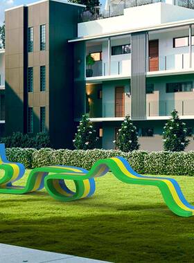 户玻观璃钢坐凳长条飘带异形景座椅不锈钢金属外创艺意术qgf22092