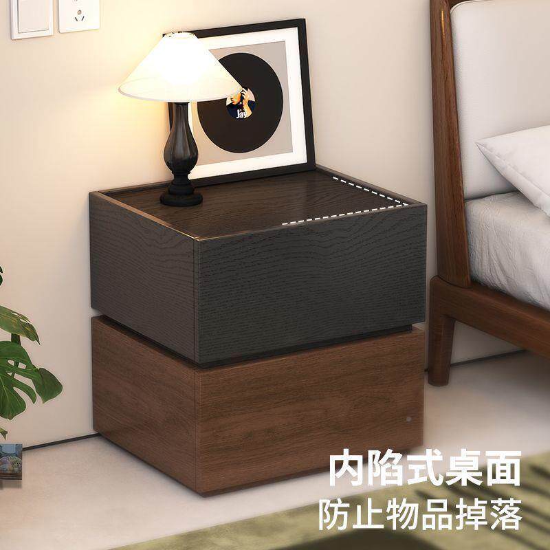 实木色焦SPI糖床头柜黑卧室小床型中新款古复古边柜家用斗柜家具