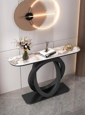 轻奢岩板玄关台意式靠半DFI圆玄关柜现代户简约玄墙入岩板关桌端