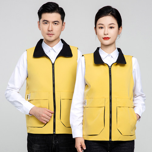 双面可穿工作服马甲定制印logoC摄影多口袋马夹志愿者义工超市马