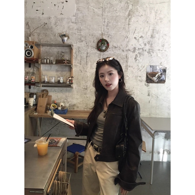 酷飒风复古多巴胺简约个性皮衣外套春秋爆款修身PU机车夹克上衣潮