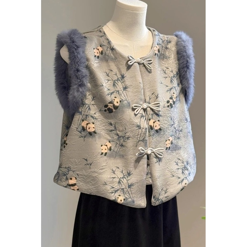 高级感显高显白减龄新中式小马甲仿兔毛毛女短款国风秋冬坎肩加绒