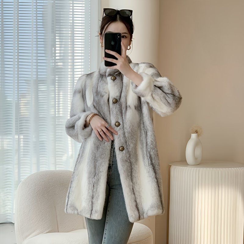 皮毛一体水貂毛大衣女皮草毛毛外套中长款保暖貂毛2024冬时尚立领