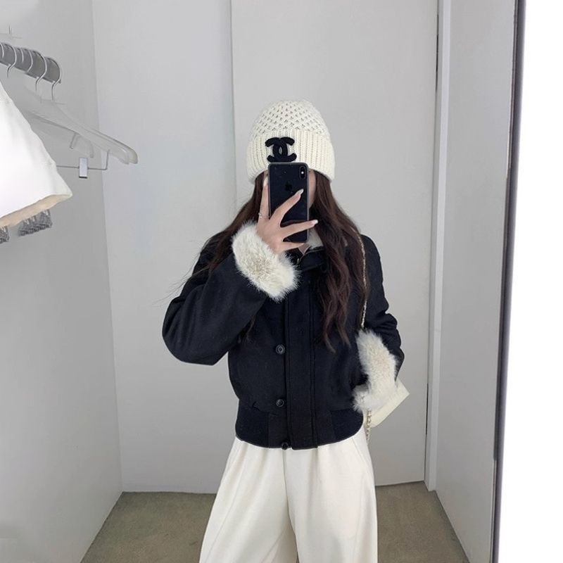 2025冬季新款黑色皮毛一体麂皮绒外套女环保毛领夹克加绒加厚棉服