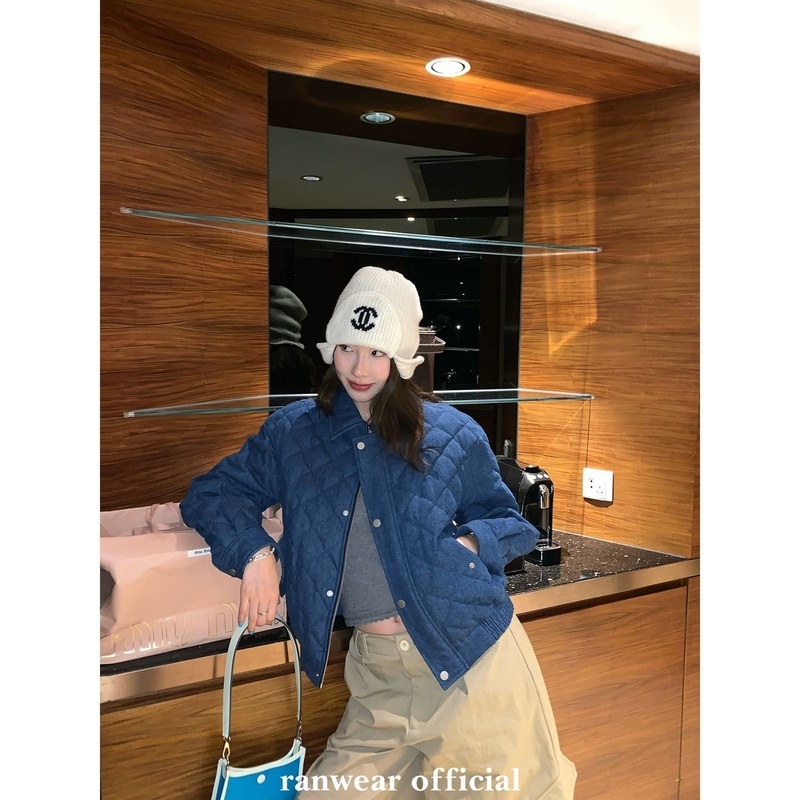 轻薄短款棉衣牛仔色羽绒棉服外套冬新款女学生棒球服夹克加厚夹棉