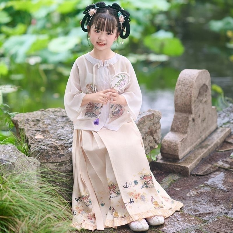 汉服女童春秋2025新款刺绣儿童公主裙古风春装女孩超仙中国风唐装