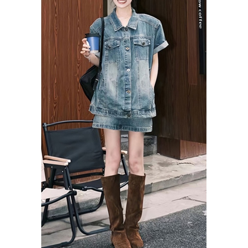 炸街网红爆款两件套女2025夏季新款复古港风牛仔外套短裙两件套潮