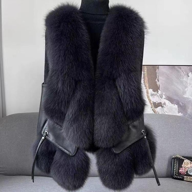 新休闲百搭仿狐狸毛马甲外套2025秋冬修身时尚环保毛背心皮草外套