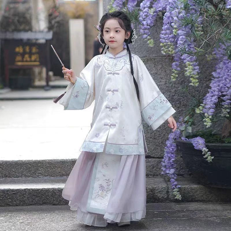 新款汉服女童明制儿童唐装春秋款新中式刺绣套装古风女孩超仙古装