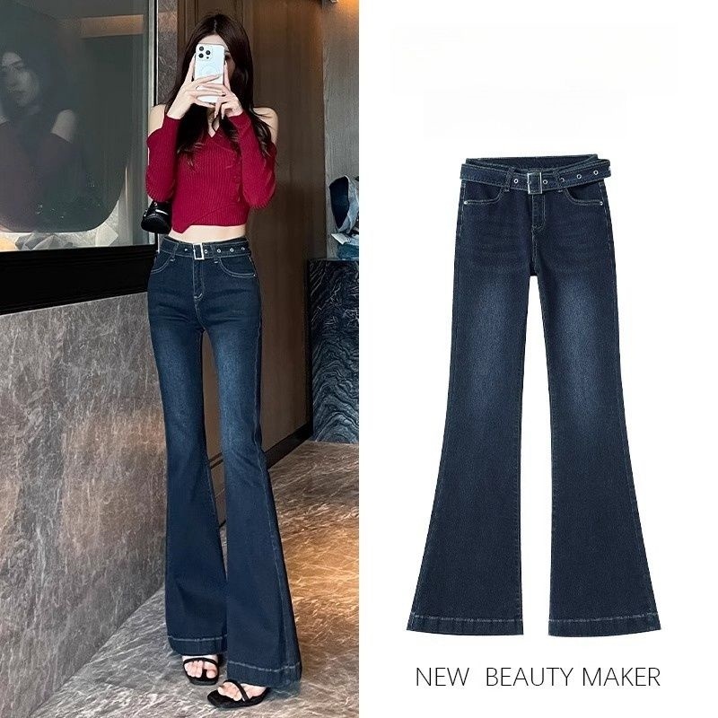 微喇牛仔裤女春秋2025加绒新款潮流百搭显高显瘦低腰修身喇叭裤子