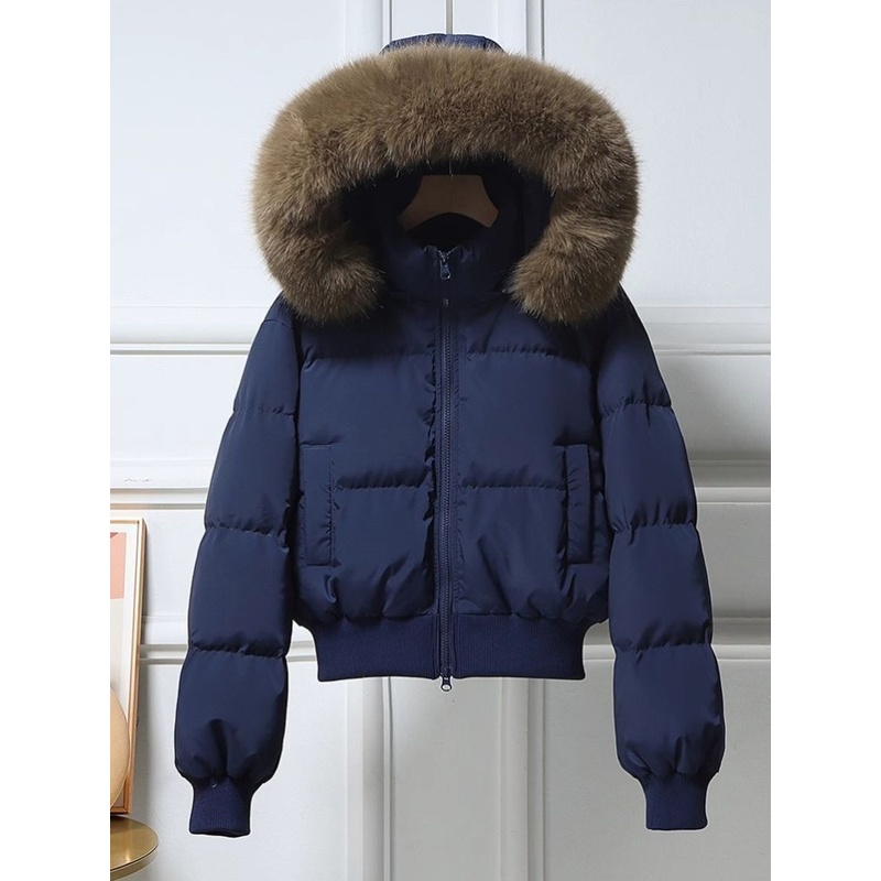 毛领连帽棉服女短款2025年冬季新款收腰加厚保暖棉袄小个子外套潮