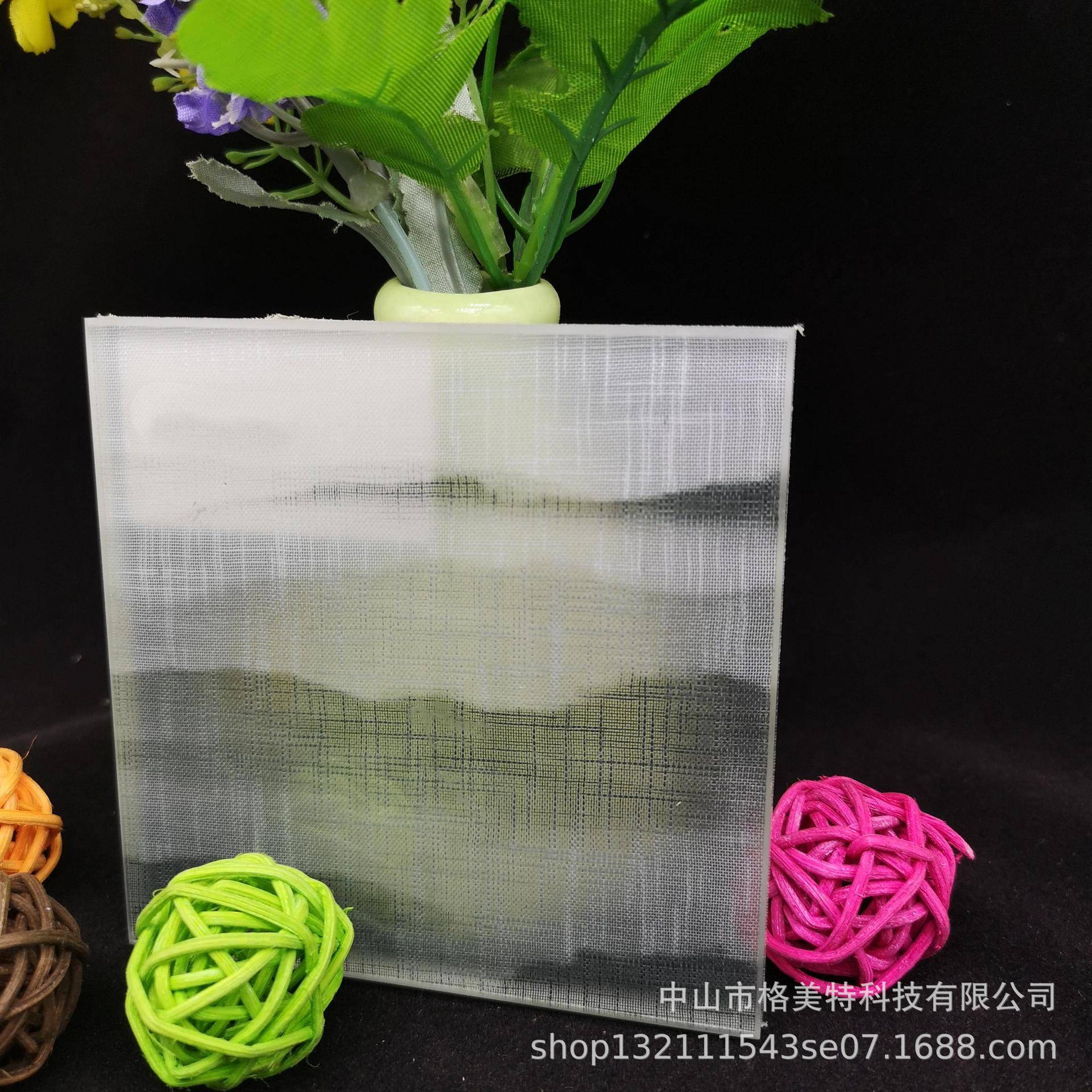 山水画夹丝玻璃 花鸟水墨线条艺术夹胶玻璃 12mm装饰钢化玻璃