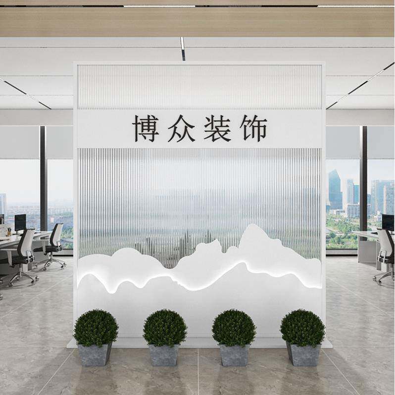 现代简约入户玄关格栅铁艺办公室隔断屏风前台背景形象墙镂空装饰