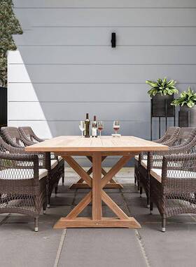 户外家具庭院别桌椅阳台露天组合柚实木63847编椅藤子民宿美木式墅长桌
