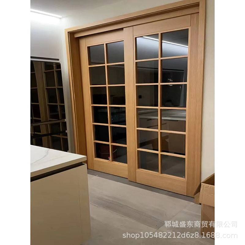 新中式实木门窗榆木推拉玻璃窗简约中式花格框架左右平开窗平开门