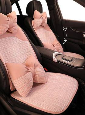 汽车透坐垫半包亚麻PIK四季通座椅垫气车垫用网红布艺座垫女通用