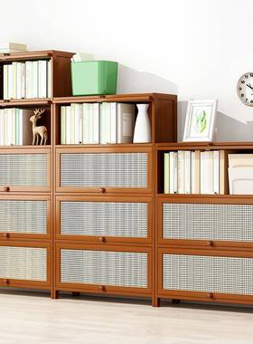 实木书柜门家用带童角落书架网AVZ红美式儿电边视墙窄柜展示置物