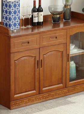 实木餐厅餐柜酒厅柜中客茶水柜玻式璃门收LUS边纳储物柜厨房碗柜