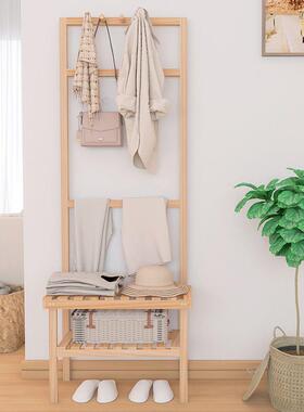 简易挂衣实木架立式衣帽架卧室TME入门衣服子落地置架物可坐收纳