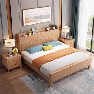 榉木NCU1床实床主卧.8米双人床现代简约1木.21米1.35m.5米原木床