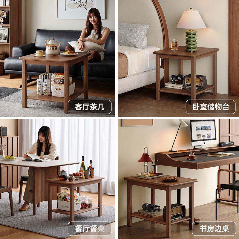 客全实木沙发边几中式小户型厅JBS家架用双层新方形小茶几边桌置
