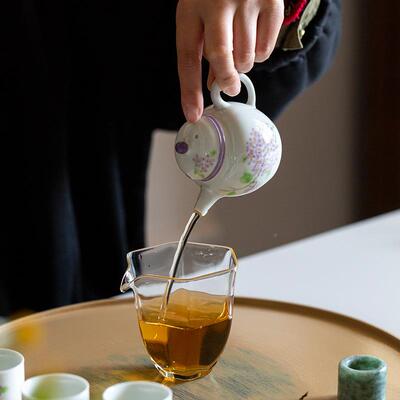 手绘绣球茶花茶壶士家AOJ用泡茶器中式陶瓷具过滤小号女清新风小