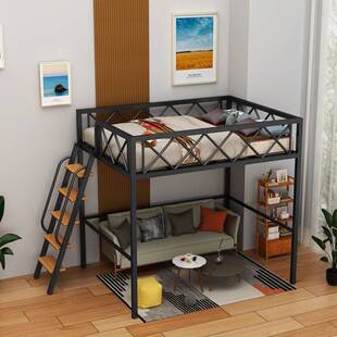 小户型上床下空铁艺高架床家用宿舍省空间高低床公寓复式楼阁床架