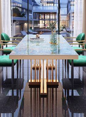 后现代轻奢岩餐桌餐椅组合家用餐厅高端板形设计师长方大户CZN饭