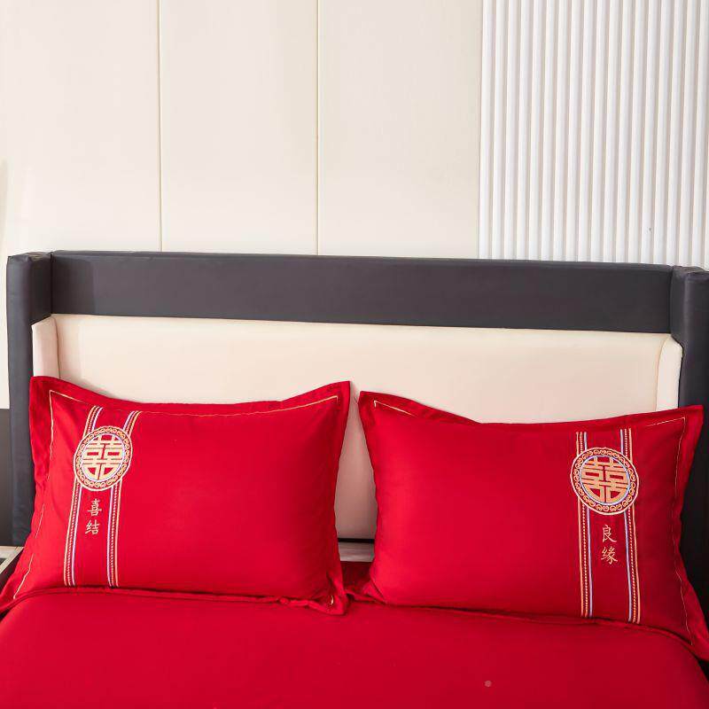 大红色枕套一对结婚枕头套4双8cmxc装74m婚庆水洗棉枕芯20250502