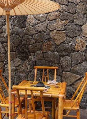 FX纯手工竹桌子茶桌碳化餐桌庭院户外野炊火锅桌复古凳子竹椅子