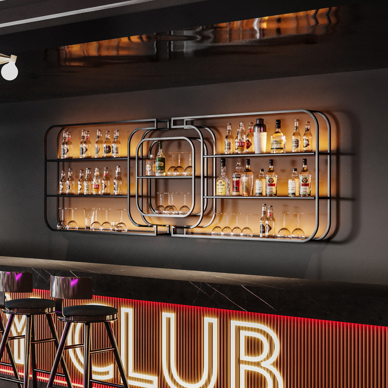 2025款酒吧台酒架壁挂式铁红酒艺柜置物架酒水靠墙展示架葡萄酒子