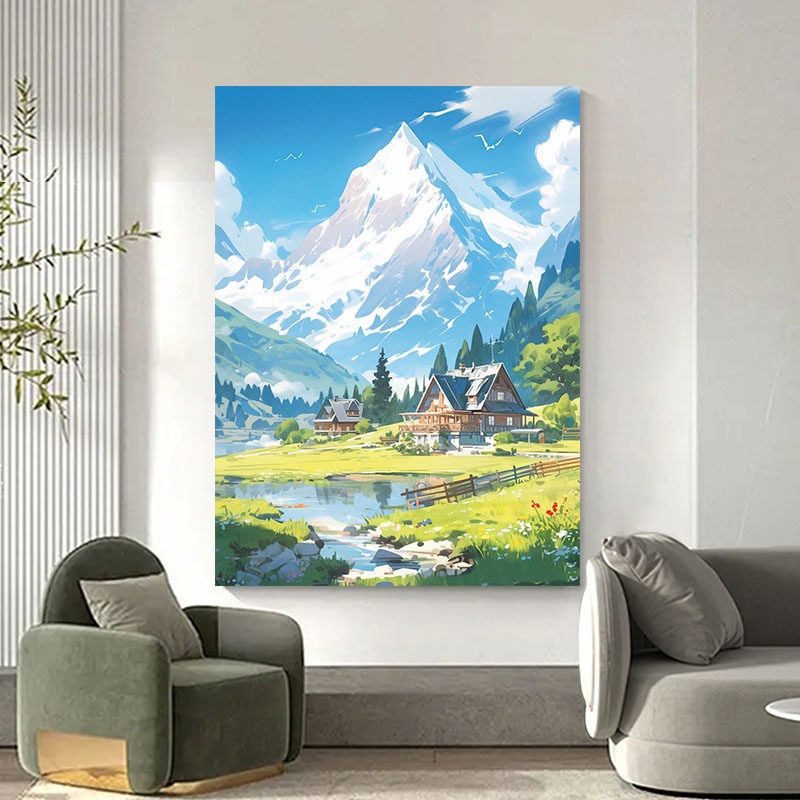 宫崎骏山水风景客厅装饰画大芬村纯手绘抽象彩色挂画卡通油画玄关