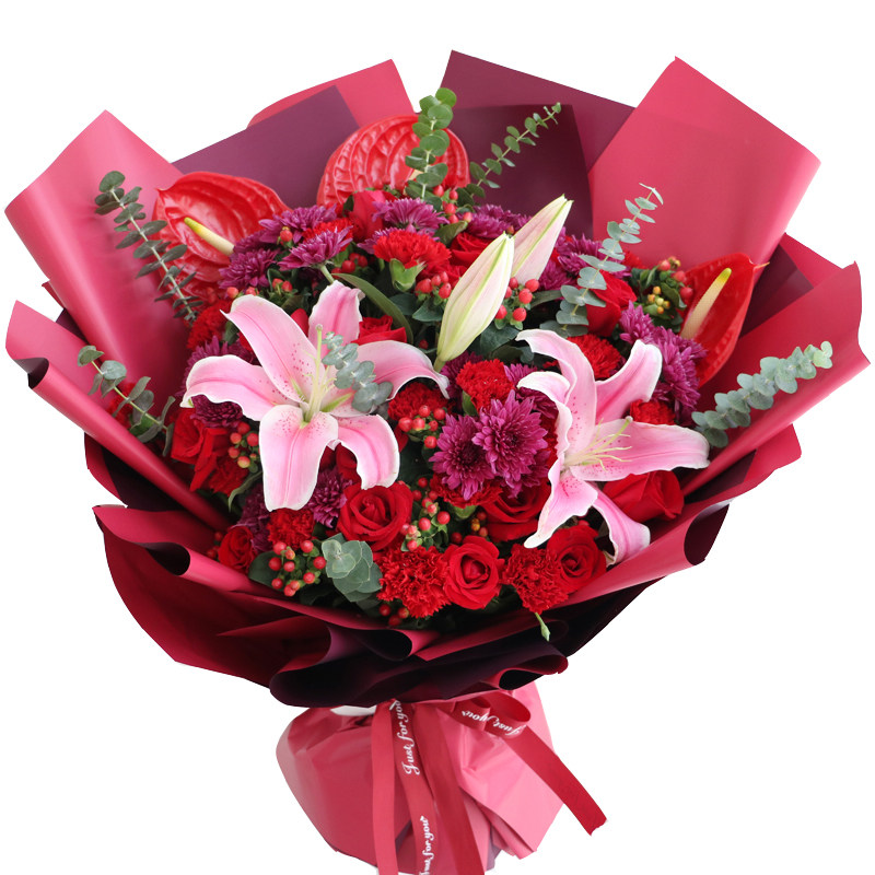 毕业季红色针垫花束送长辈生日领导寿荣休北京天津鲜花花束