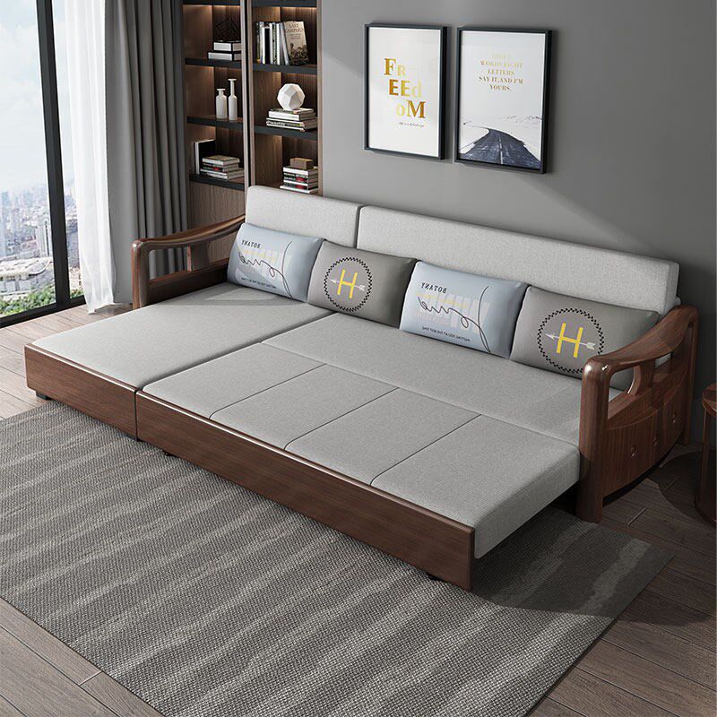 多功能实木沙发床带贵妃小户型客厅折叠可拆洗伸缩坐卧两用科技布