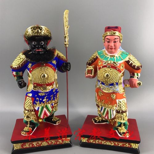 木雕神像周仓关平关公部将樟木漆线雕精品手工30厘米