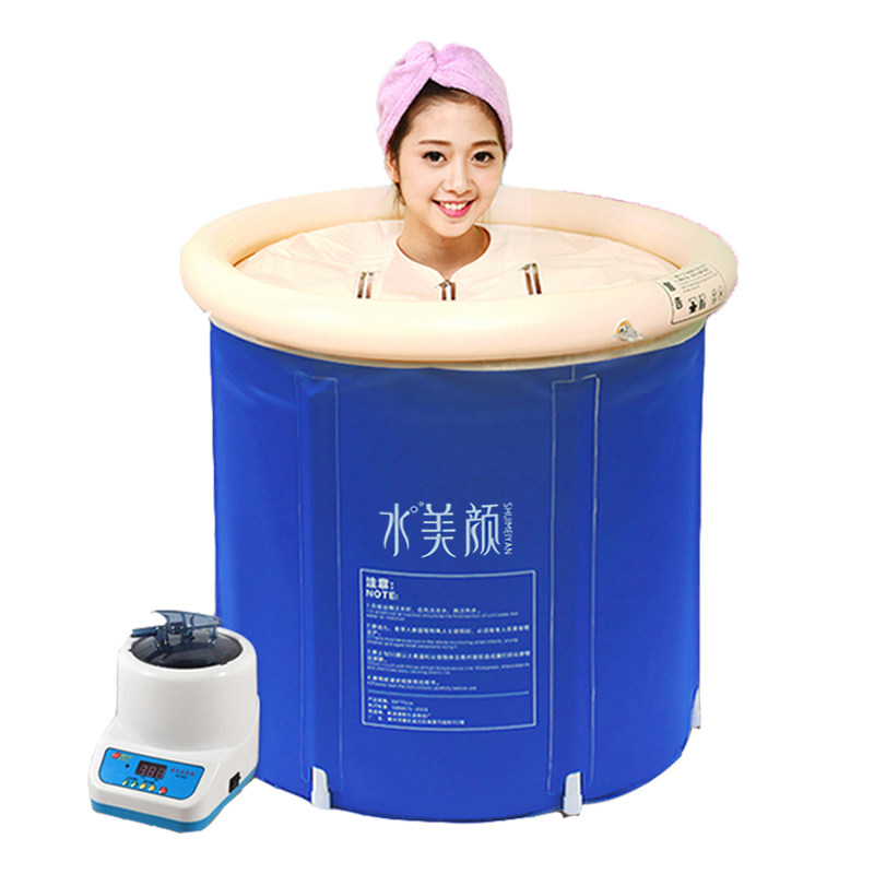 可折叠家用充气浴桶 深蓝色桑拿浴盆适用成人全身沐浴 汗蒸箱泡澡