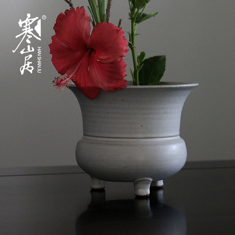 寒山居陶瓷三足茶洗花道器水盂文房笔洗茶渣斗痰盂茶道配件废水洗