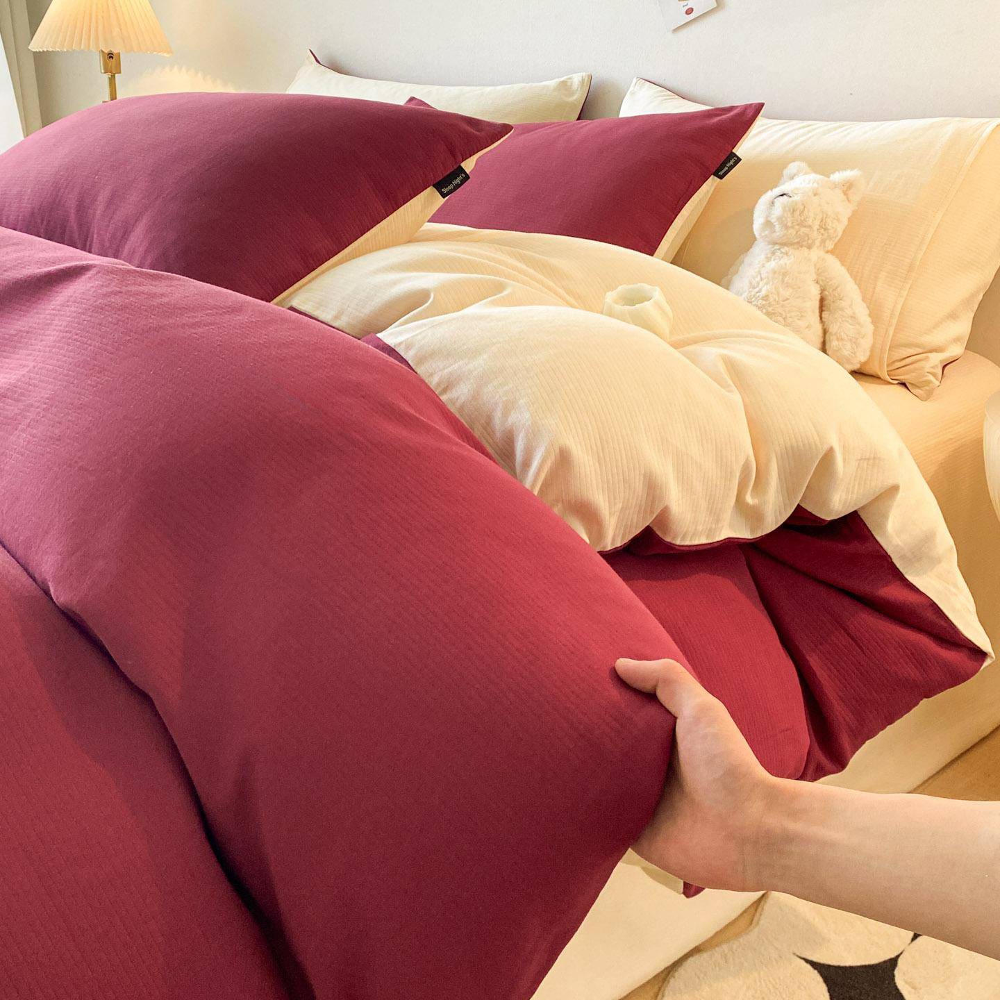 秋冬水洗提花全棉磨毛四件套加厚保暖纯棉床单被套纯床上用品套件