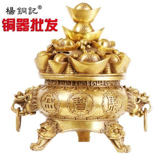 杨铜记 铜聚宝盆摆件 客厅摆件 元宝聚宝盆