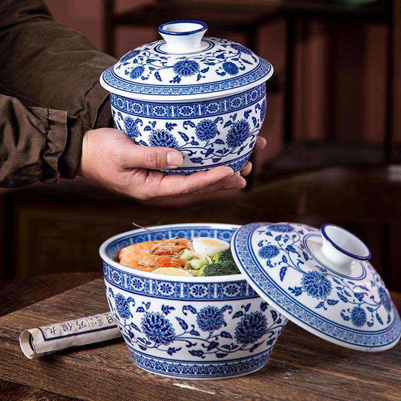 汤碗大碗带盖炖汤火锅调料盅商用青花复古釉下彩瓷陶瓷鸡盅炖盅
