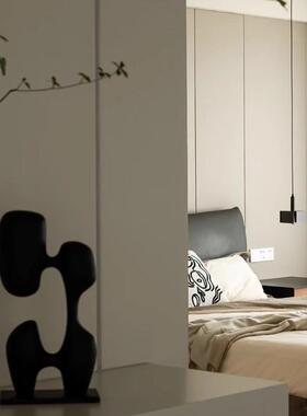 黑色抽象仿木摆件新房家居饰品粒石书房摆设样板房客厅电视柜装饰