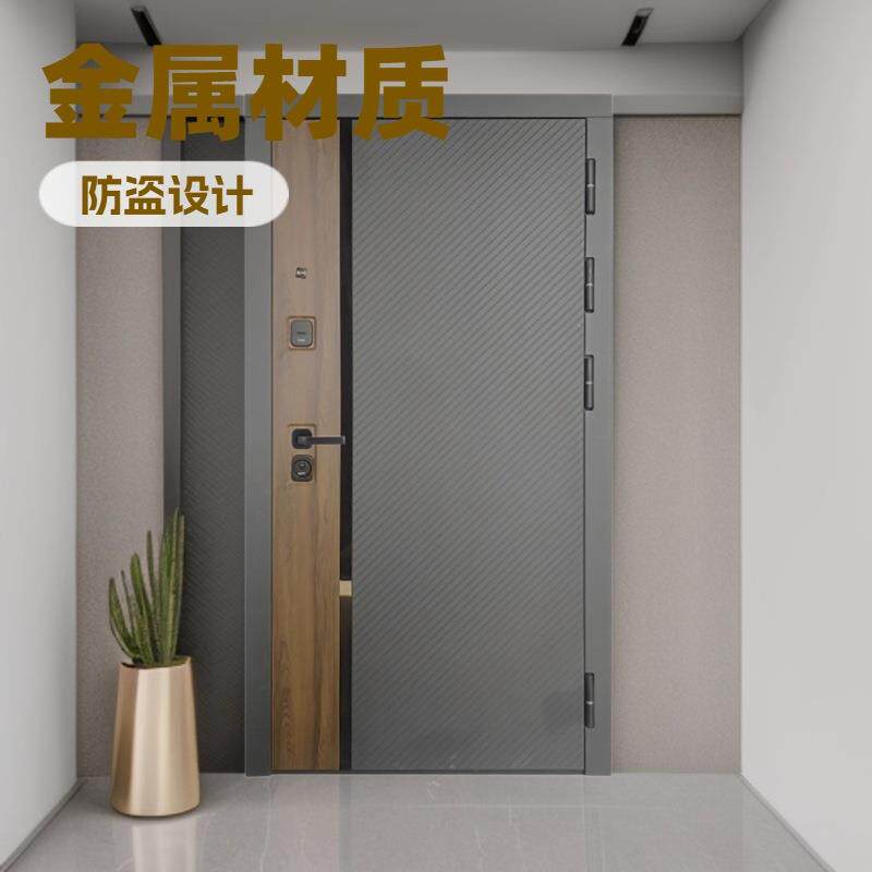 索福甲级拼接防盗门 木纹 + 金属质感 带智能锁 工程采购款