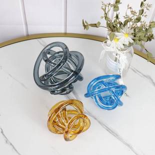 现代简约抽象装 饰品 饰品创意摆件半透明玻璃麻团样板间商务软装