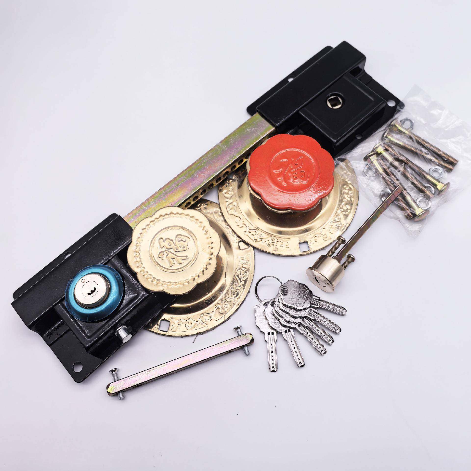 云蒙湖大门锁双开双扇门锁 木门齿条锁 锁栓齿条锁 钛金大门锁