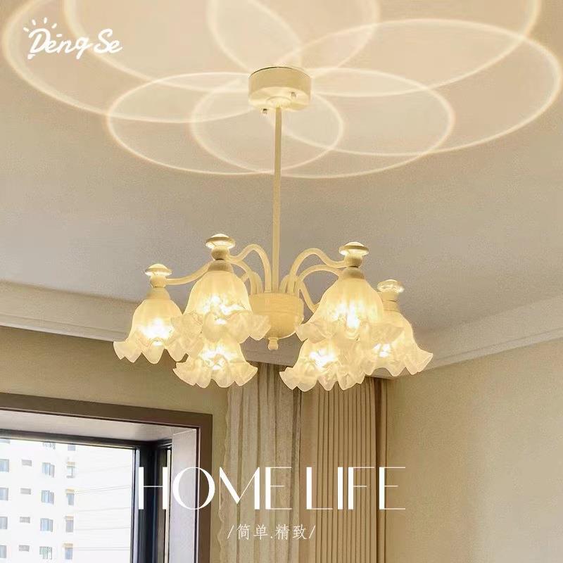 法式复古奶油风吊灯花朵网红氛围玻璃客厅大气餐厅灯书房卧室灯具